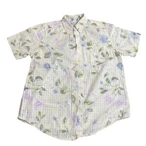 Cabin‎ Creek Women's Floral Print Short Sleeve Button Down Shirt Medium